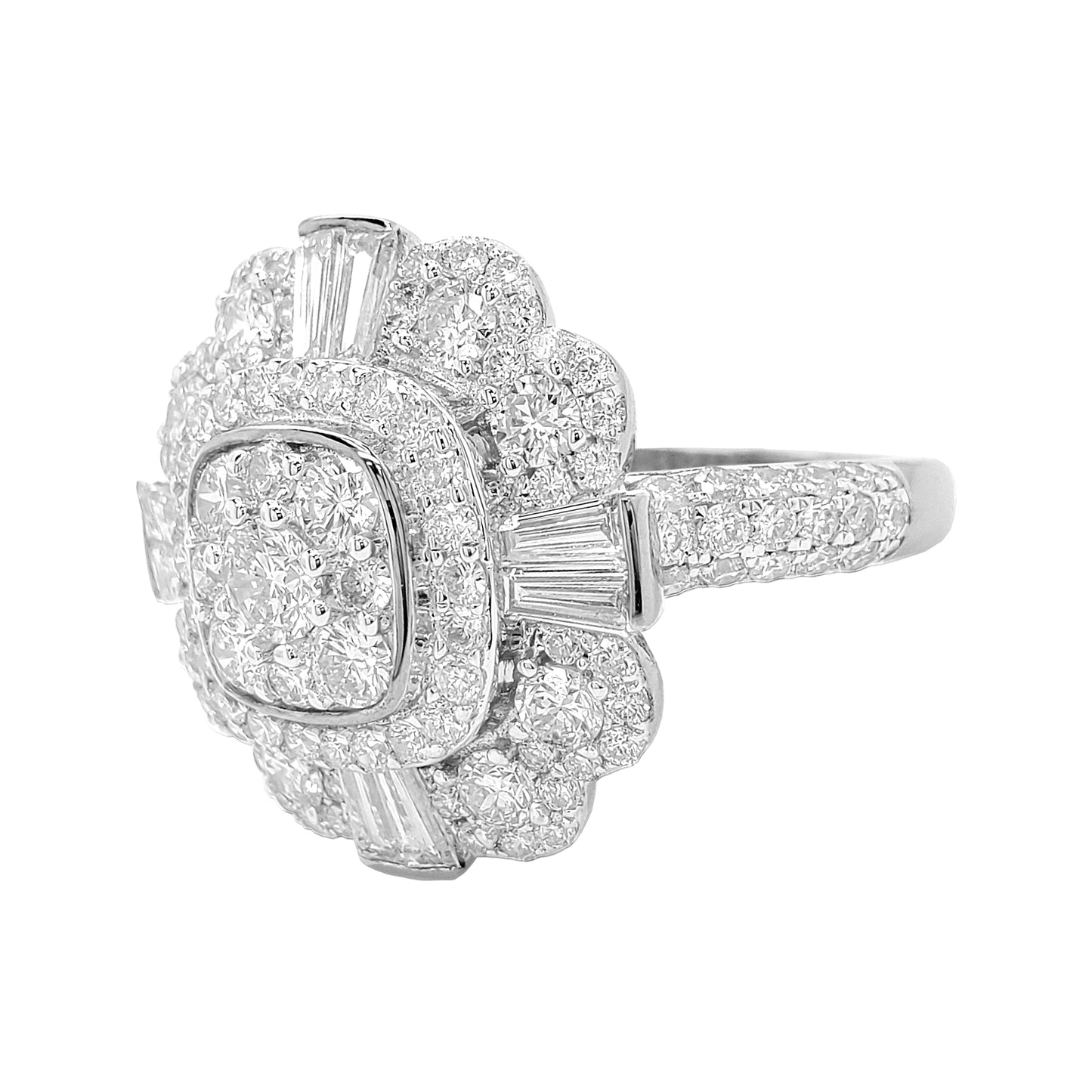 3CTW Cushion Cluster Iced Out Ring with F/VVS Moissanite in 925 Silver