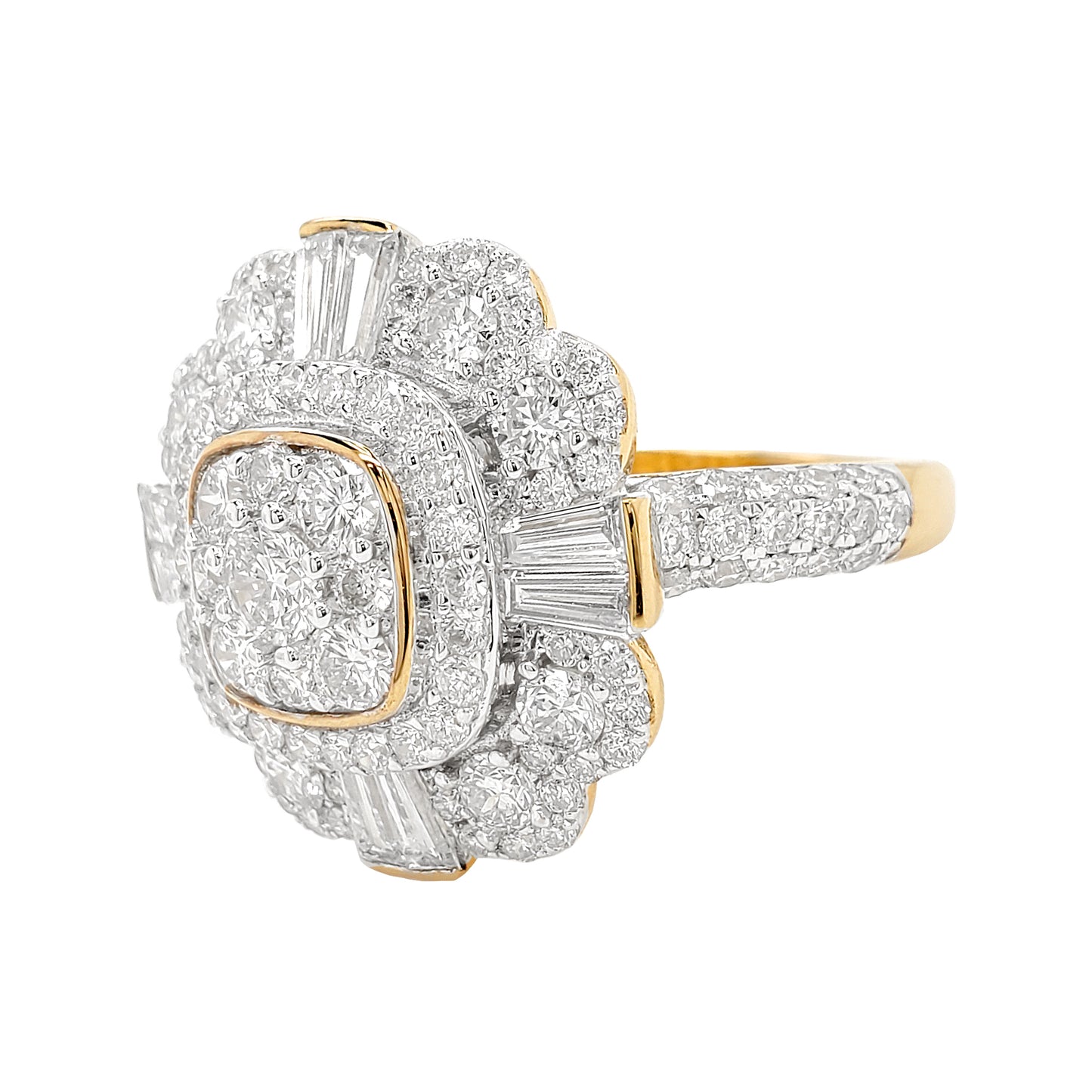 3CTW Cushion Cluster Iced Out Ring with F/VVS Moissanite in 925 Silver