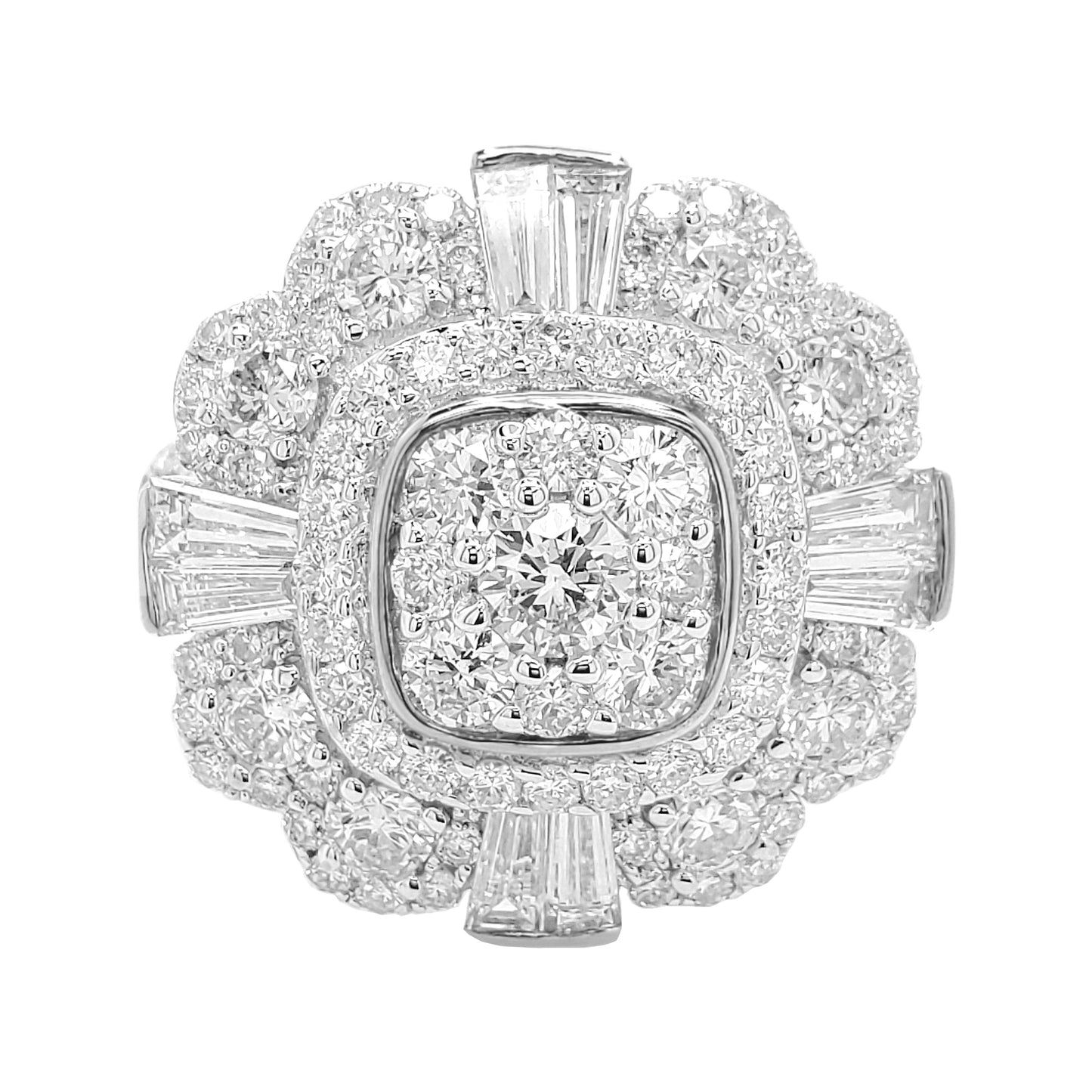 3CTW Cushion Cluster Iced Out Ring with F/VVS Moissanite in 925 Silver