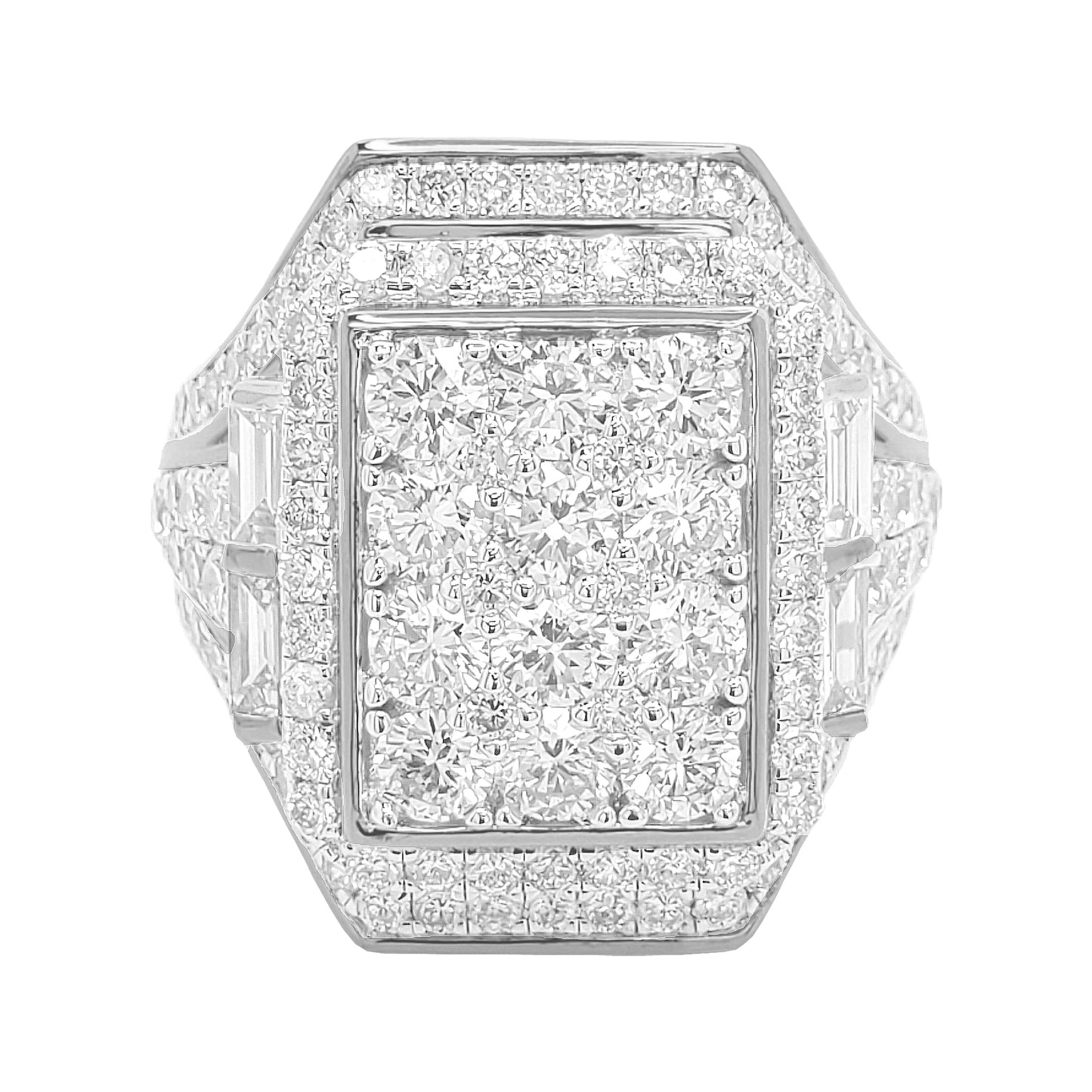 3CTW Iced Out Bridal Ring with F/VVS Real Moissanite Cluster Ring in 925 Sterling Silver